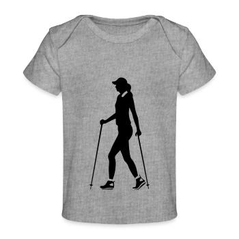 Nordic Walking Woman Silhouette - Baby Premium Organic T-shirt - heather grey - Front