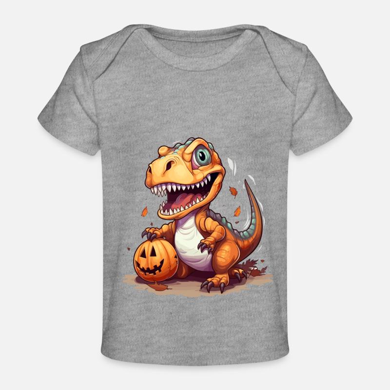 Dino d’Halloween avec une citrouille - T-shirt Premium bébé bio - gris chiné