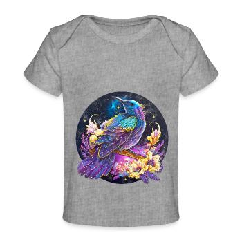 Oiseau de nuit, merle, rossignol, fleurs, en détresse - T-shirt Premium bébé bio - gris chiné - Devant