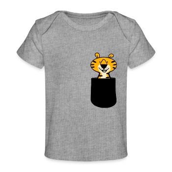 Brusttasche Tiger - Baby Premium Organic T-Shirt - Grau meliert - Vorne