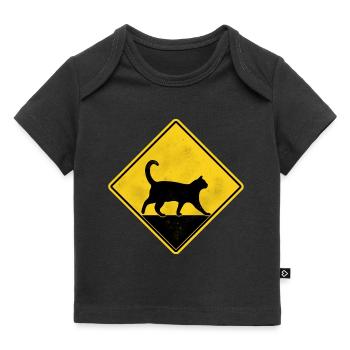 Chat panneau de signalisation jaune - T-shirt Premium bébé bio - noir - Devant