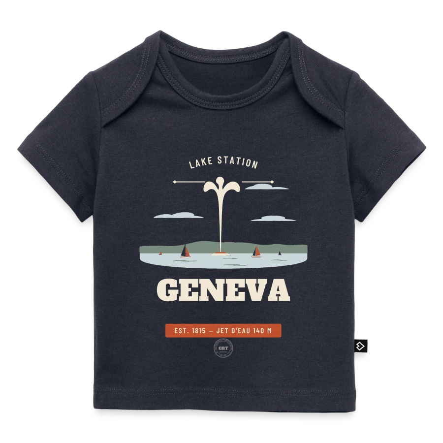 Geneva badge on a baby premium organic t-shirt, navy