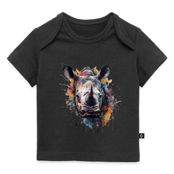 Rhinocéros aquarelle coloré cool - T-shirt Premium bébé bio - noir - Devant