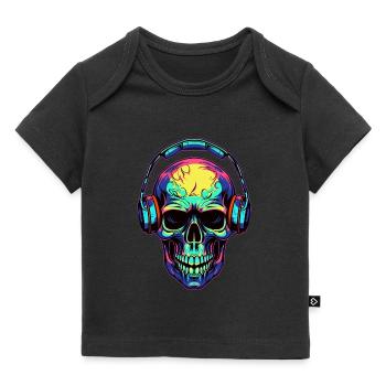 Bunter abstrakter Totenkopf mit Kopfhörer - Baby Premium Organic T-Shirt - Schwarz - Vorne