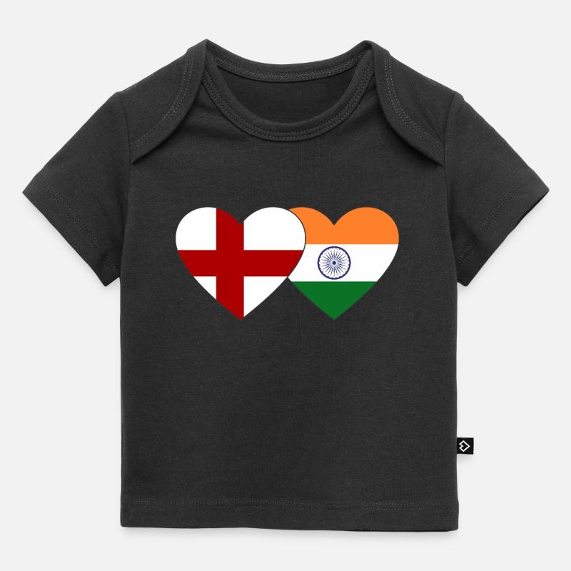 Angleterre Inde Drapeau Coeur - T-shirt Premium bébé bio - noir