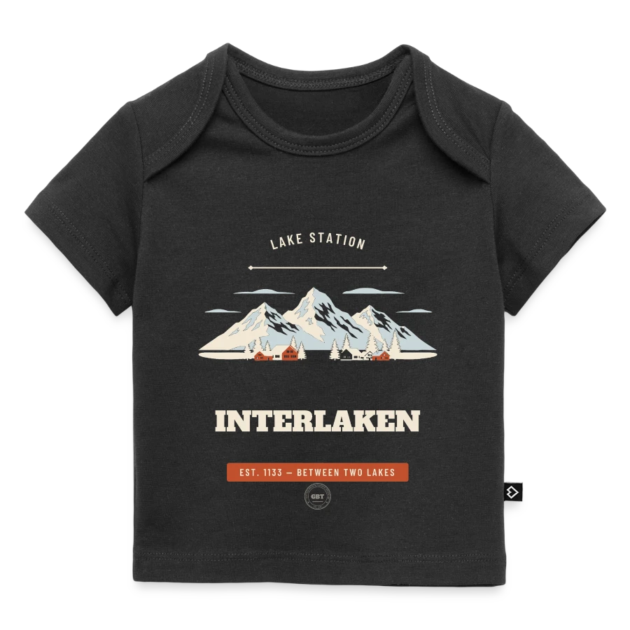 Interlaken badge on a baby premium organic t-shirt, black