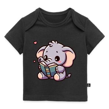 Elefant liest Elefanten-Märchenstunde Strampler - Baby Premium Organic T-Shirt - Schwarz - Vorne