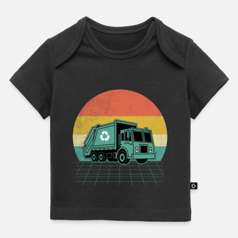 Rétro coucher de soleil camion à ordures collecteur de déchets - T-shirt Premium bébé bio - noir