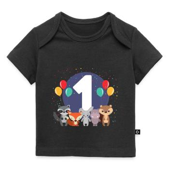 1. Geburtstag Baby Eins 1 Waldtiere - Baby Premium Organic T-Shirt - Schwarz - Vorne