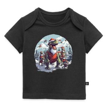 Dinos im winter oder Weihnachten Christmas feiern - Baby Premium Organic T-Shirt - Schwarz - Vorne