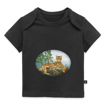 Tigre avec progéniture - petit - mignon - famille - T-shirt Premium bébé bio - noir - Devant