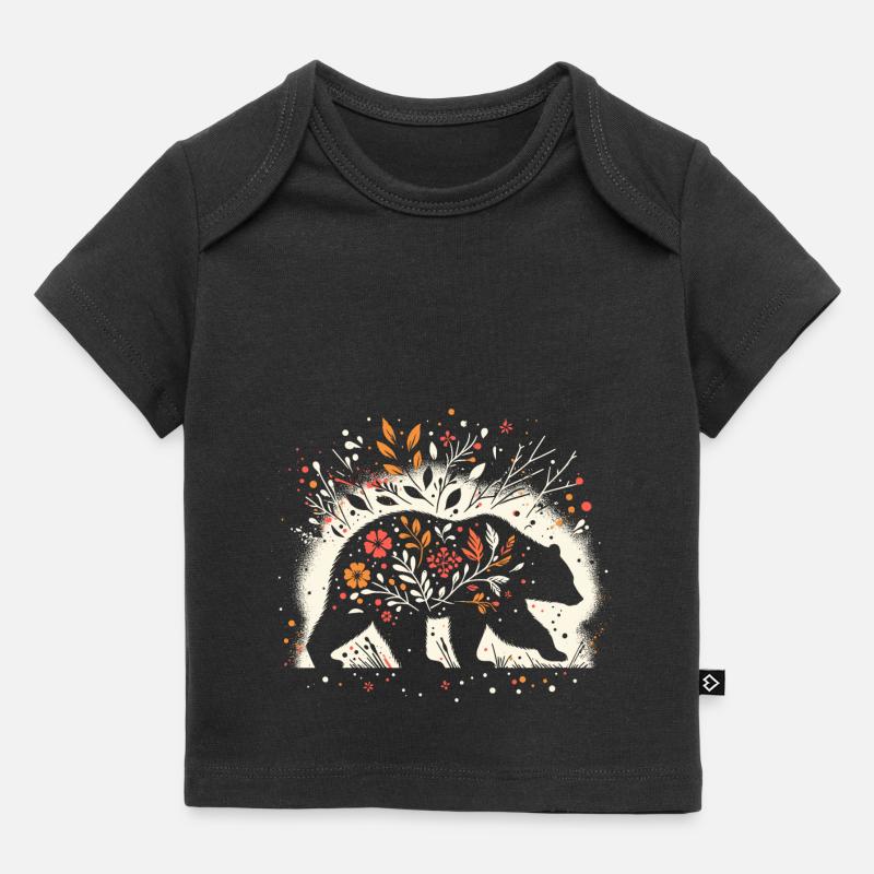 Ours décoré de fleurs - T-shirt Premium bébé bio - noir