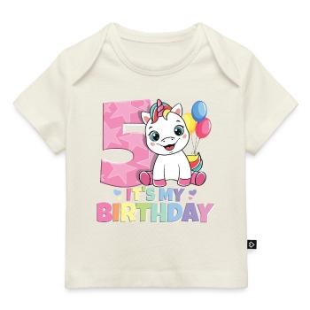 Rainbow Unicorn 5th Birthday Girl 5 ans - T-shirt Premium bébé bio - marine foncé - Devant