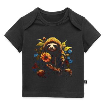 Paresseux Animal Cadeau Animal Motif Fleurs - T-shirt Premium bébé bio - noir - Devant