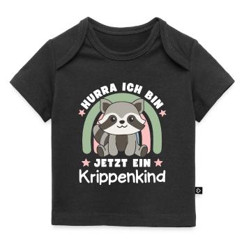 Hurra Ich Bin Jetzt Ein Krippenkind Waschbär - Baby Premium Organic T-Shirt - Schwarz - Vorne