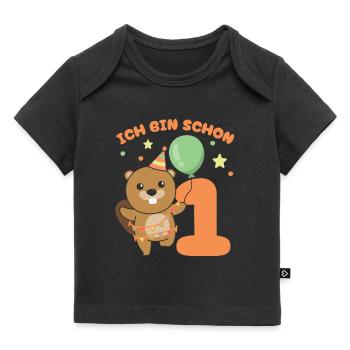 Ich bin schon 1 Biber Geburtstags Kinder - Baby Premium Organic T-Shirt - Schwarz - Vorne