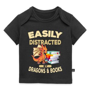 Easily Distracted By Dragons and Books Geschenk - Baby Premium Organic T-Shirt - Schwarz - Vorne