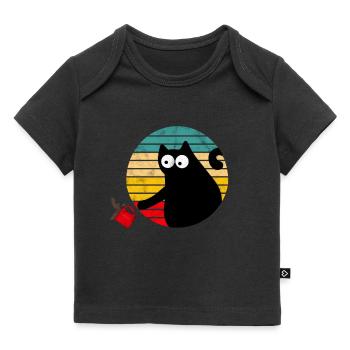 Freche Kaffee Katze - Vintage - Baby Premium Organic T-Shirt - Schwarz - Vorne