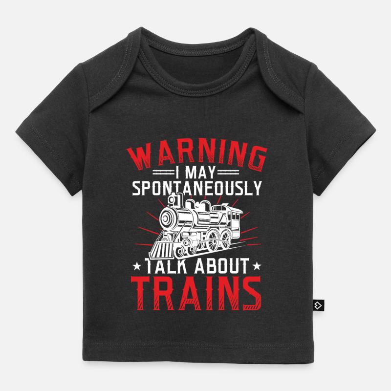 Warning May Spontanéeously Talk About Trains - T-shirt Premium bébé bio - noir