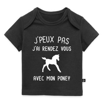 Je peux pas j'ai rendez vous avec mon poney - T-shirt Premium bébé bio - noir - Devant