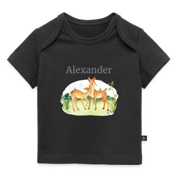 Forest Animal Deer Flowers Name Alexander - Baby Premium Organic T-shirt - black - Front