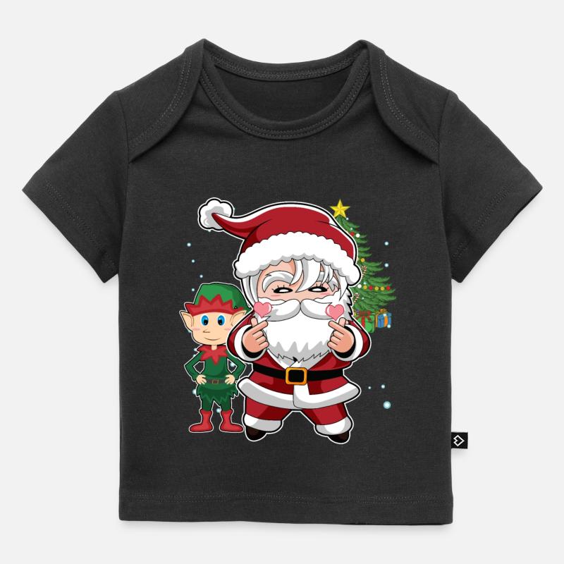 Mignon Père Noël et Elf K-Pop Design Noël - T-shirt Premium bébé bio - noir