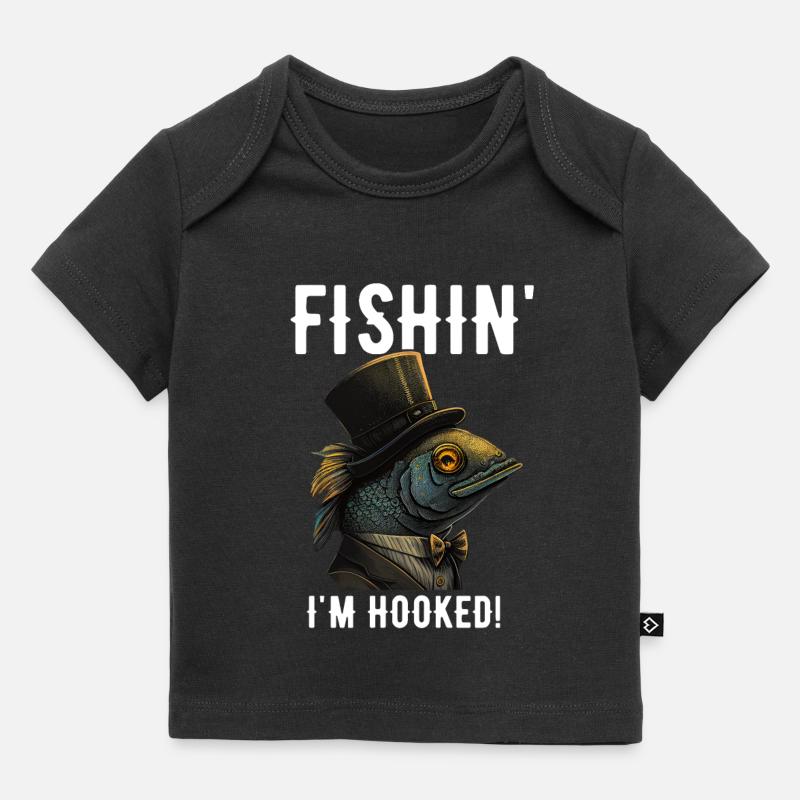 Retro Fishin I'm Hooked - T-shirt Premium neonato bio - nero