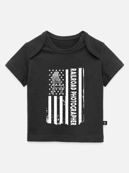USA Flag Railroad Photographer Train Photo - Baby Premium Organic T-shirt - black