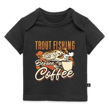 Pêche à la truite avant le café Pêcheur Amateur de café - T-shirt Premium bébé bio - noir - Devant