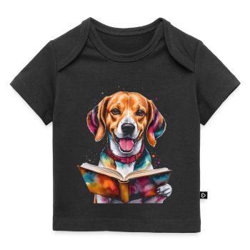 Beagle Reading Book Dog Funny Animal Design Print - Baby Premium Organic T-shirt - black - Front