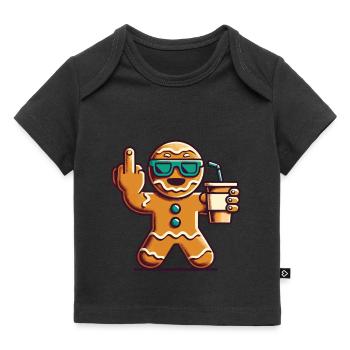 Bonhomme en pain d’épice de Noël avec doigt d’honneur - T-shirt Premium bébé bio - noir - Devant