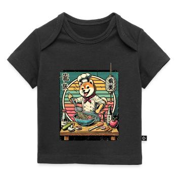 Shiba chien Ramen Chef Kanji Police Rétro - T-shirt Premium bébé bio - noir - Devant