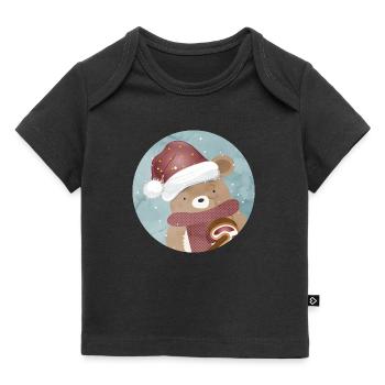 goldiger Bär für Weihnachten mit Weihnachtsmütze - Baby Premium Organic T-Shirt - Schwarz - Vorne