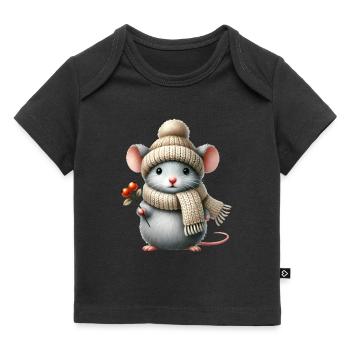 süße Maus mit einer warmen Strickmütze und Schal - Baby Premium Organic T-Shirt - Schwarz - Vorne