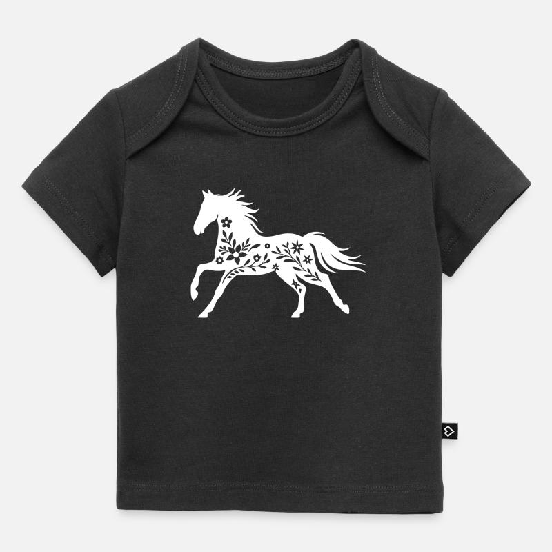 Élégante silhouette de cheval floral - T-shirt Premium bébé bio - noir