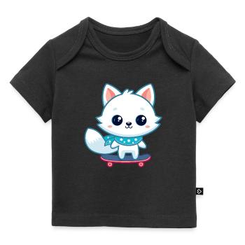 Weißer Fuchs auf blauem Skateboard - Baby Premium Organic T-Shirt - Schwarz - Vorne