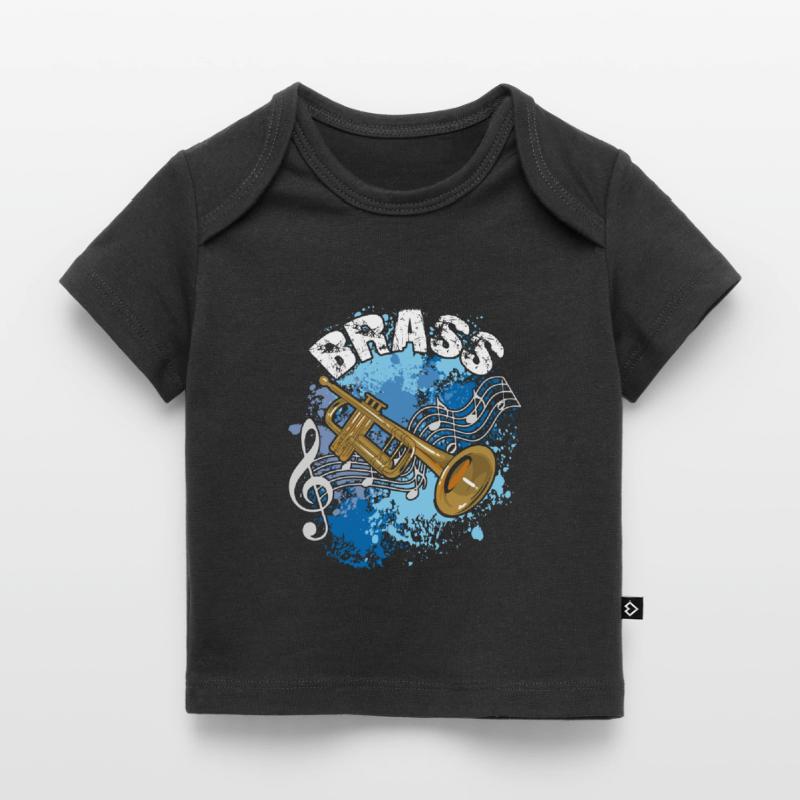 Trompette avec des lignes de notes sur des éclaboussures de couleur T-shirt Premium bébé bio