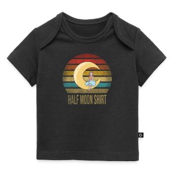 Petite fille assise sur la demi-lune coucher de soleil rétro - T-shirt Premium bébé bio - noir - Devant
