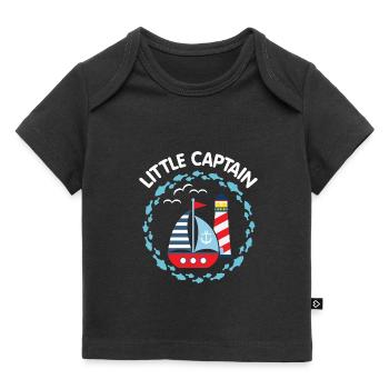 Kleiner Kapitän mit Segelboot und Leuchtturm - Baby Premium Organic T-Shirt - Schwarz - Vorne