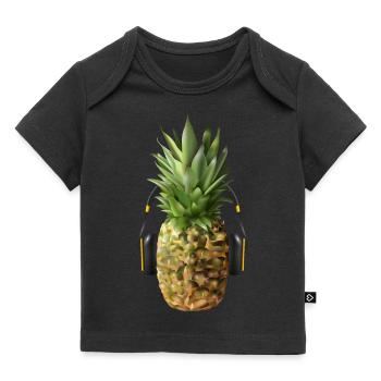 Ananas mit Headphones - Baby Premium Organic T-Shirt - Schwarz - Vorne