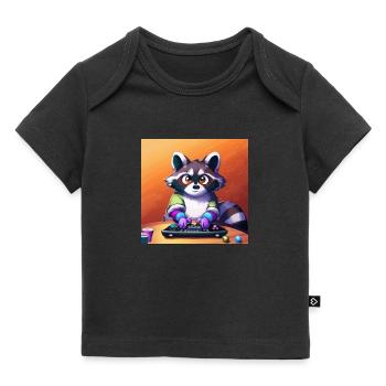 Racoon Playing Computer Games - Baby Premium Organic T-shirt - black - Front