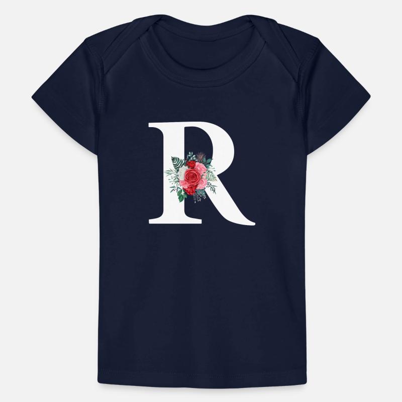 Red Floral Letter R Baby Premium Organic T-shirt