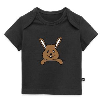 Hase Brusttasche Hemdtasche Tasche unterwegs lacht - Baby Premium Organic T-Shirt - Schwarz - Vorne