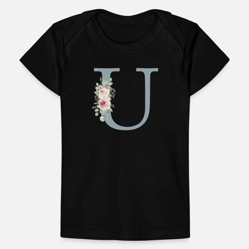 U| Monogramm | Eukalyptus-Pastell-Blumen-Blau Baby Premium Organic T-Shirt