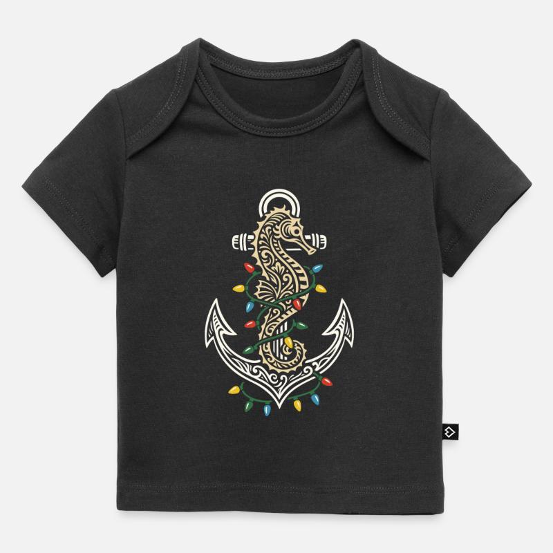 Ancre maritime de Noël hippocampe et lumière - T-shirt Premium bébé bio - noir