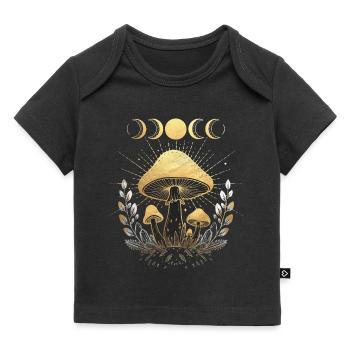 Champignon Champignons Fleur Floral Pleine Lune Demi-Lune - T-shirt Premium bébé bio - noir - Devant