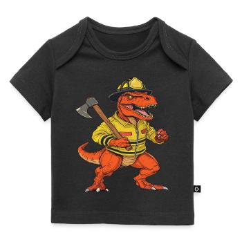 Feuerwehrmann T-Rex Lustiges heroisches Design - Baby Premium Organic T-Shirt - Schwarz - Vorne