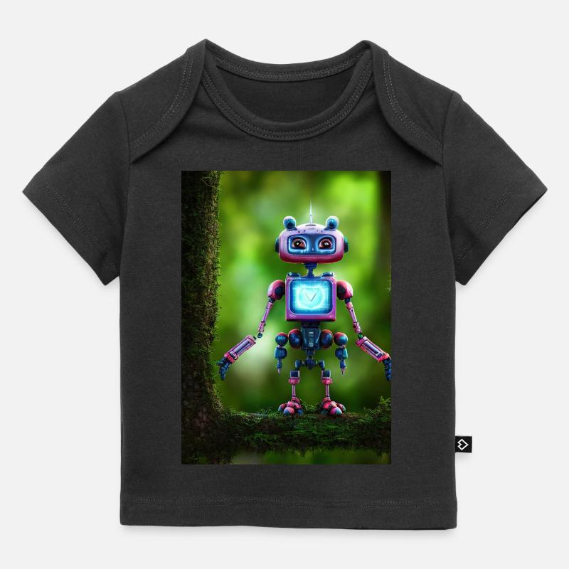 Petit robot rose dans la forêt - T-shirt Premium bébé bio - noir
