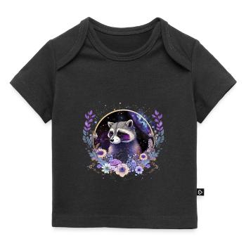 Kleiner frecher Waschbär, Blumen, Sterne, Tiere, - Baby Premium Organic T-Shirt - Schwarz - Vorne