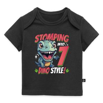 T-Rex Turning 7: Stomping into 7th Dino Style Bday - Baby Premium Organic T-Shirt - Schwarz - Vorne